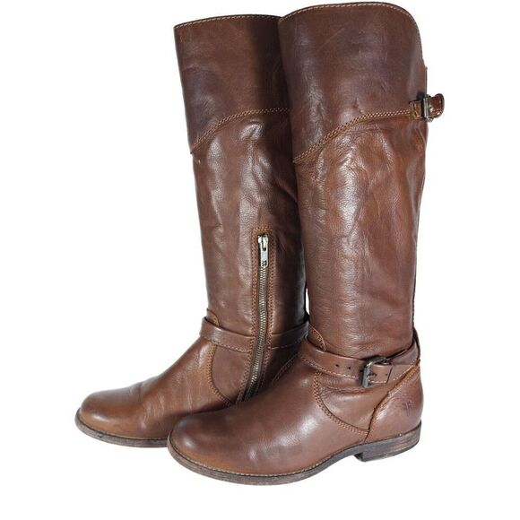Frye Women's Phillip US 7,5B Brown Leather Buckle knee High Riding Boots - Picture 1 of 15